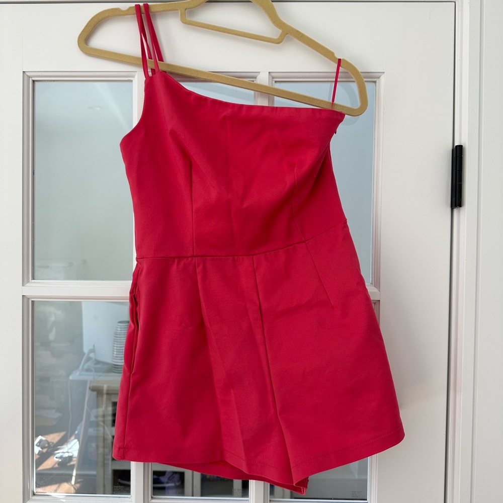 Superdown pink one shoulder romper with pockets